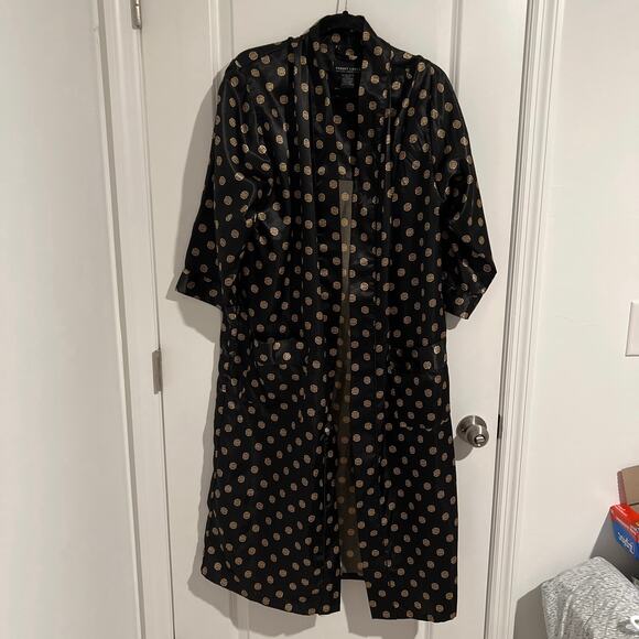 Robert Louis Silk Blend Polka Dots Long Sleeve Longline Robe Black Women's OS - Picture 1 of 3